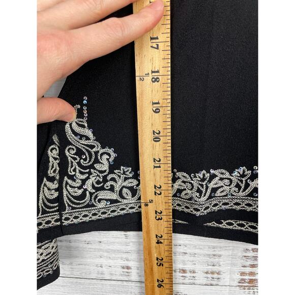 Talbots Vintage Long Sleeve Top Embroidery Italian Yarn Small Black Boho Western - Picture 6 of 8